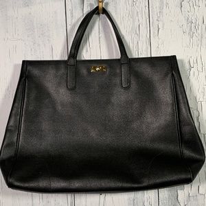 VARRLALE Made in Italy Black Leather Tote Handbag Briefcase EUC